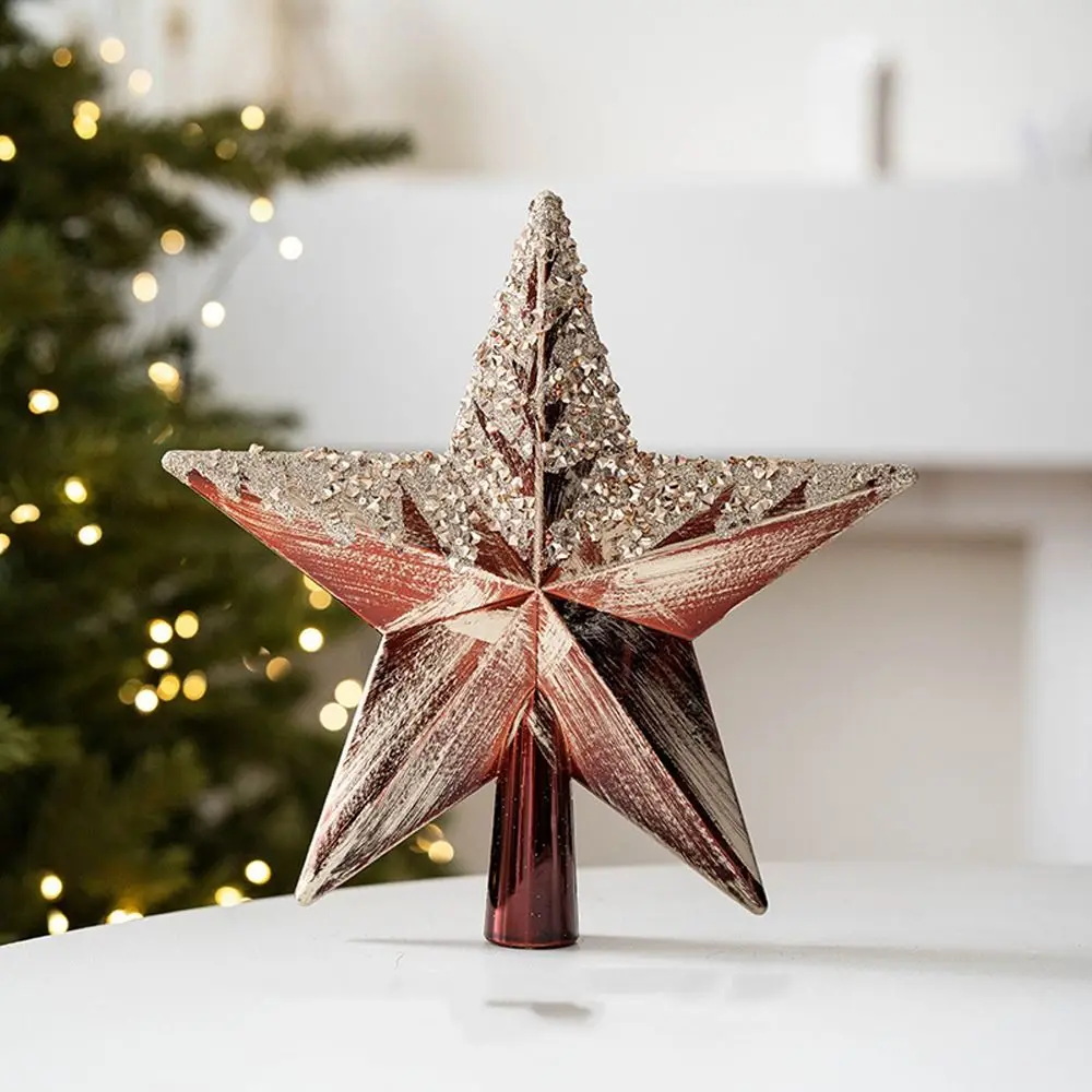 

Retro Christmas Tree Topper Star Glitter Plastic Xmas Top Pentagram Ornament Reusable Christmas Tree Ornament Hotel Mall