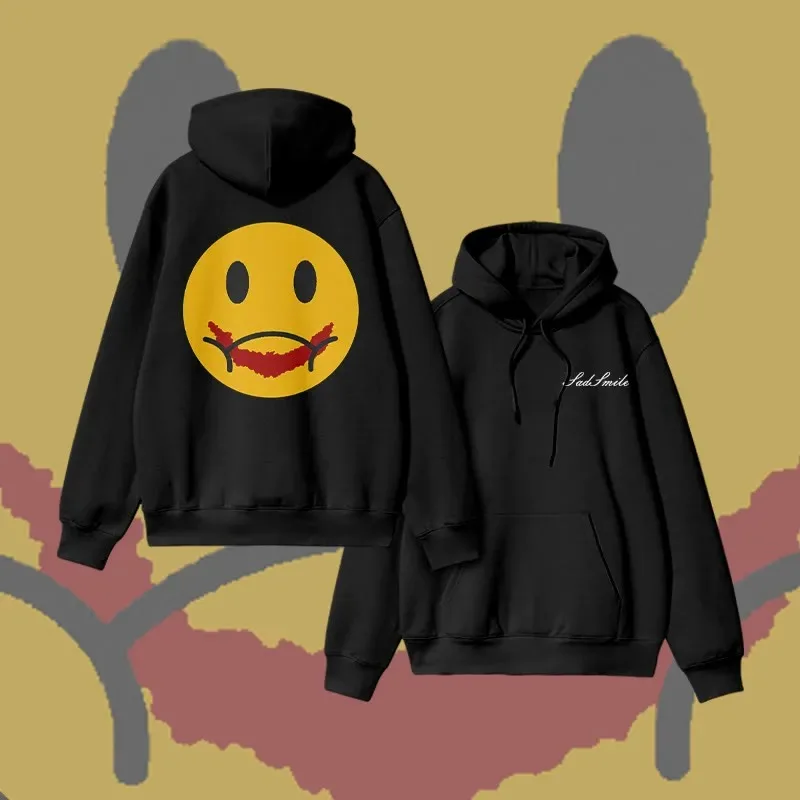 

2025 Autumn and Winter Unisex 100% Cotton Sad Smile Print Hoodie High-end Luxury Is for Both Men and Women Top Y2k