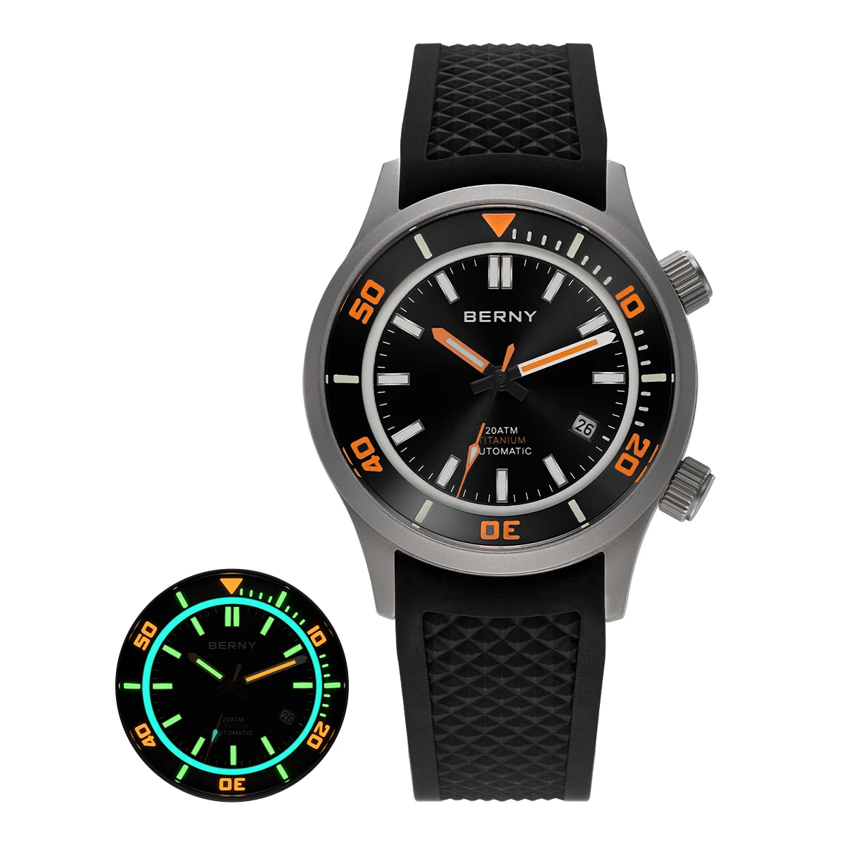 BERNY 20 ATM Titan-Automatik-Taucheruhr für Herren, Supper Luminous Sappire AR-beschichtet, Miyota 8215, mechanische Tauch-Herrenuhren 3