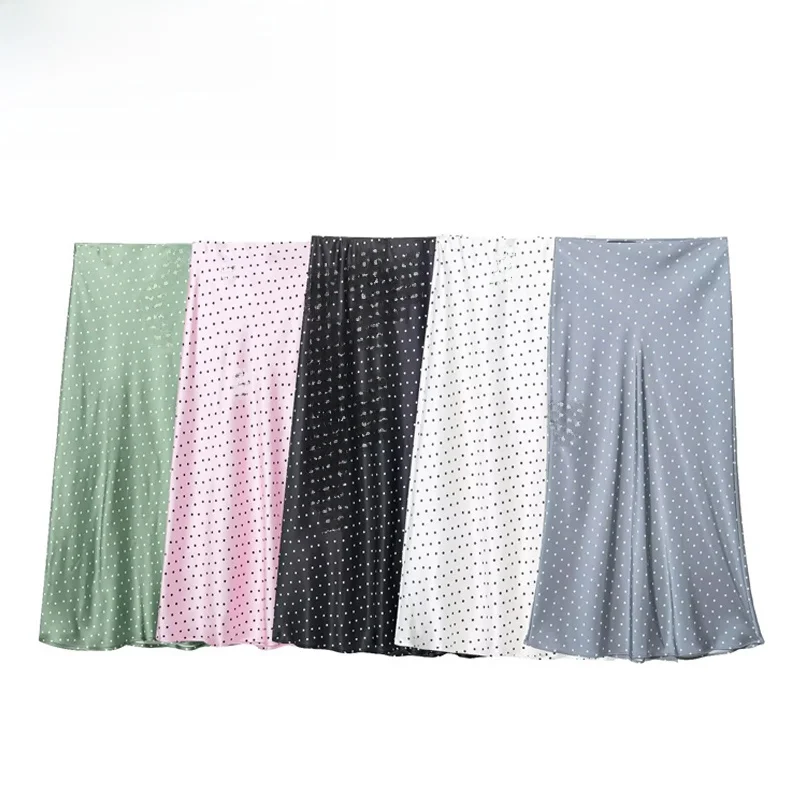Fashionable Silk Satin Midi Skirt Women's High Waist Straight A-Line Skirt Polyester Fiber Iron-Free Spring Season New Arrival