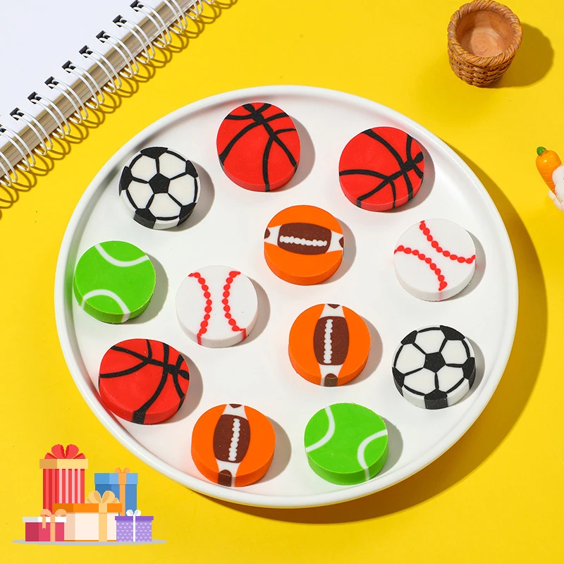 Imagem -05 - Cute Cartoon Ball Eraser For Kids Lápis Erasers Basquete Futebol Beisebol Tênis Papelaria Escolar Presentes Criativos 10 Pcs por Lote