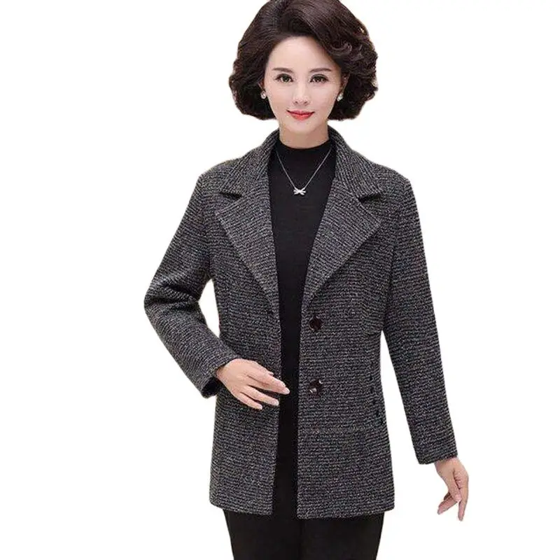 

2022 Middle-aged Korean Blazer Suit Jacket Women Spring Autumn New Long Sleeve Notched Collar Blazers Suit Outwear Female Tops