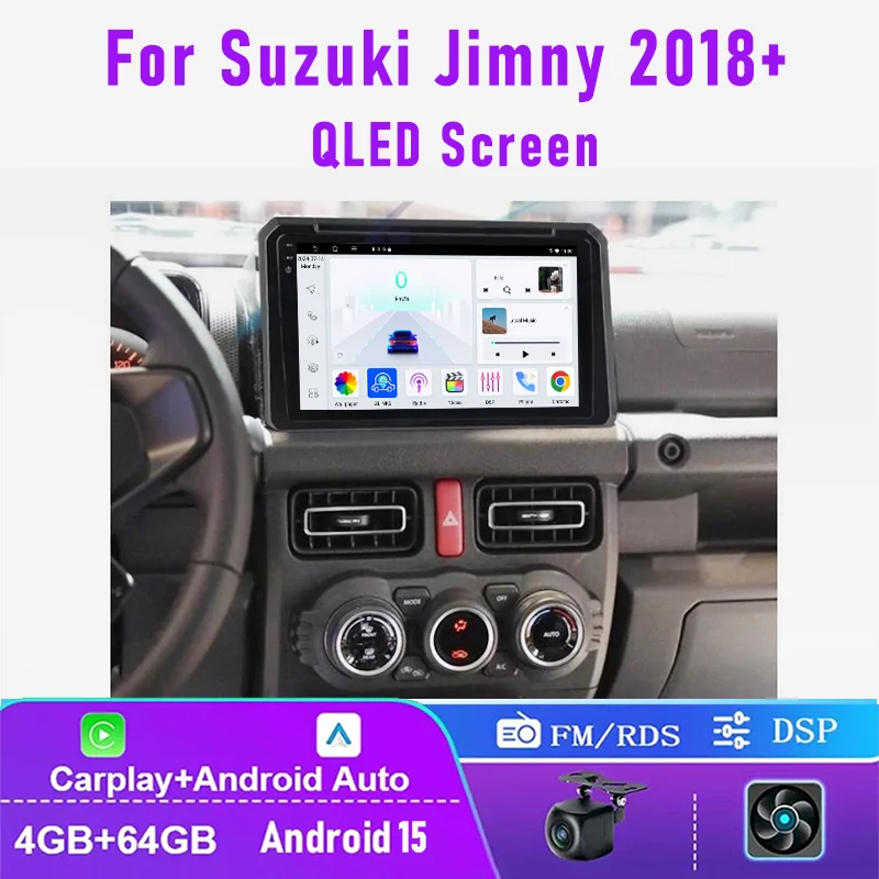 

9'' 4+64GB For Suzuki Jimny 2018+ Car Radio Wireless Carplay Android 15 Auto Head Unit QLED Touchscreen Google Map