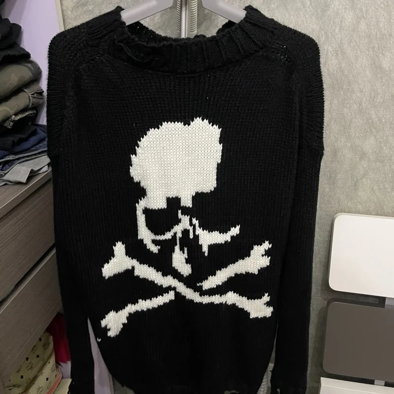 

Dark Skull MMJ Sweater with Hole Pullover Knitted Sweaters for Men and Women Couples Casual Jacket