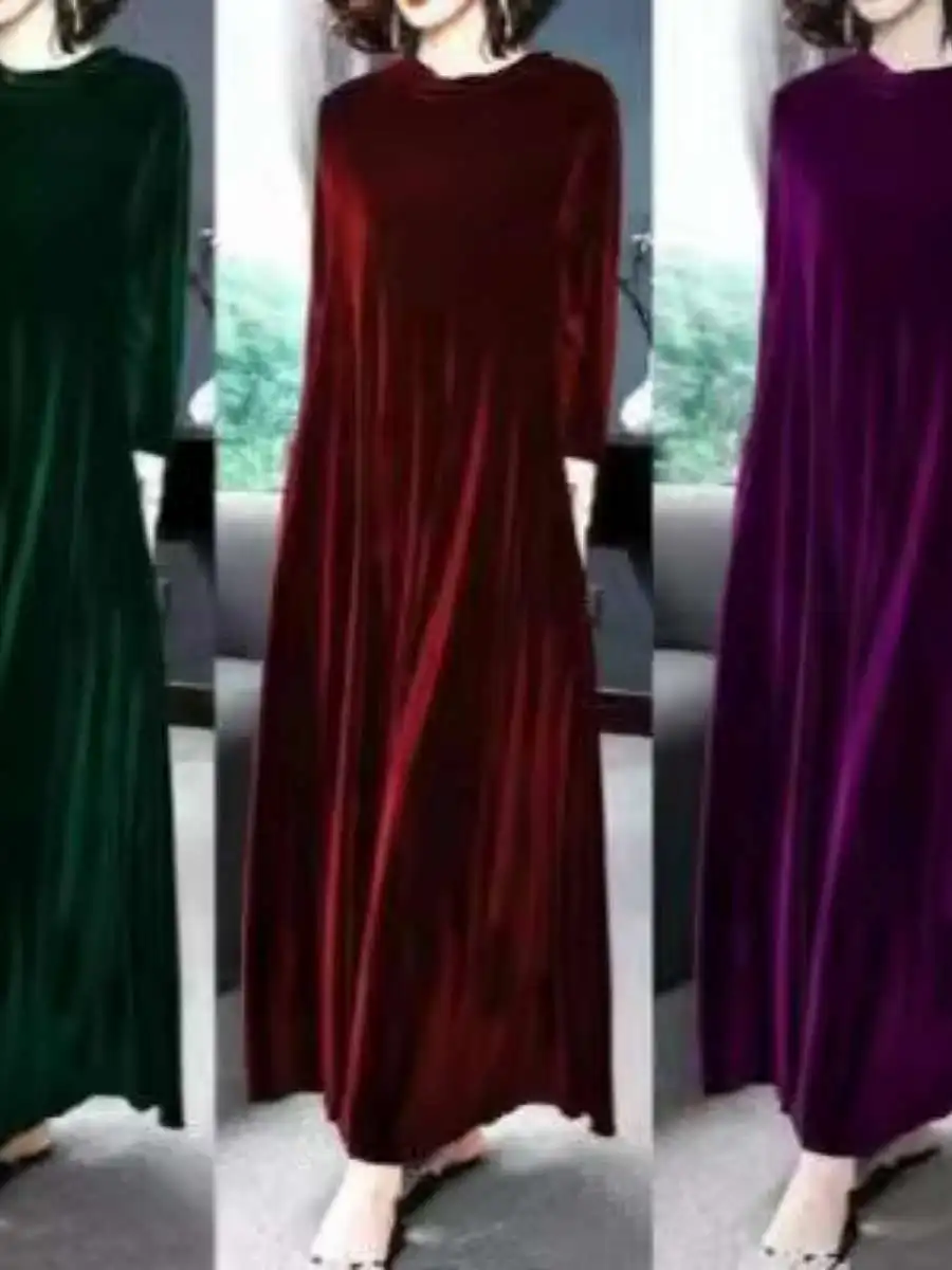 Ele Velvet Dr مع ياقة واقفة طويلة Sve متوسطة الطول لتخسيس البطن تغطي ربيع الخريف Faion Sweet Sle A-Lin...