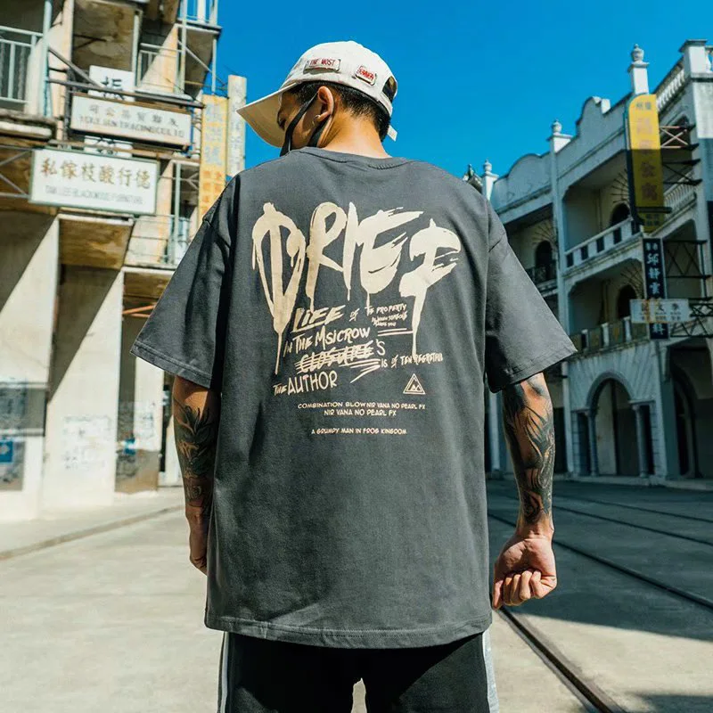 Abfer Japanese Streetwear Harajuku Men Letter Graphic T Shirts Oversized T Shirt Summer Half Sleeve Vintage T-shirts Y2k Tops