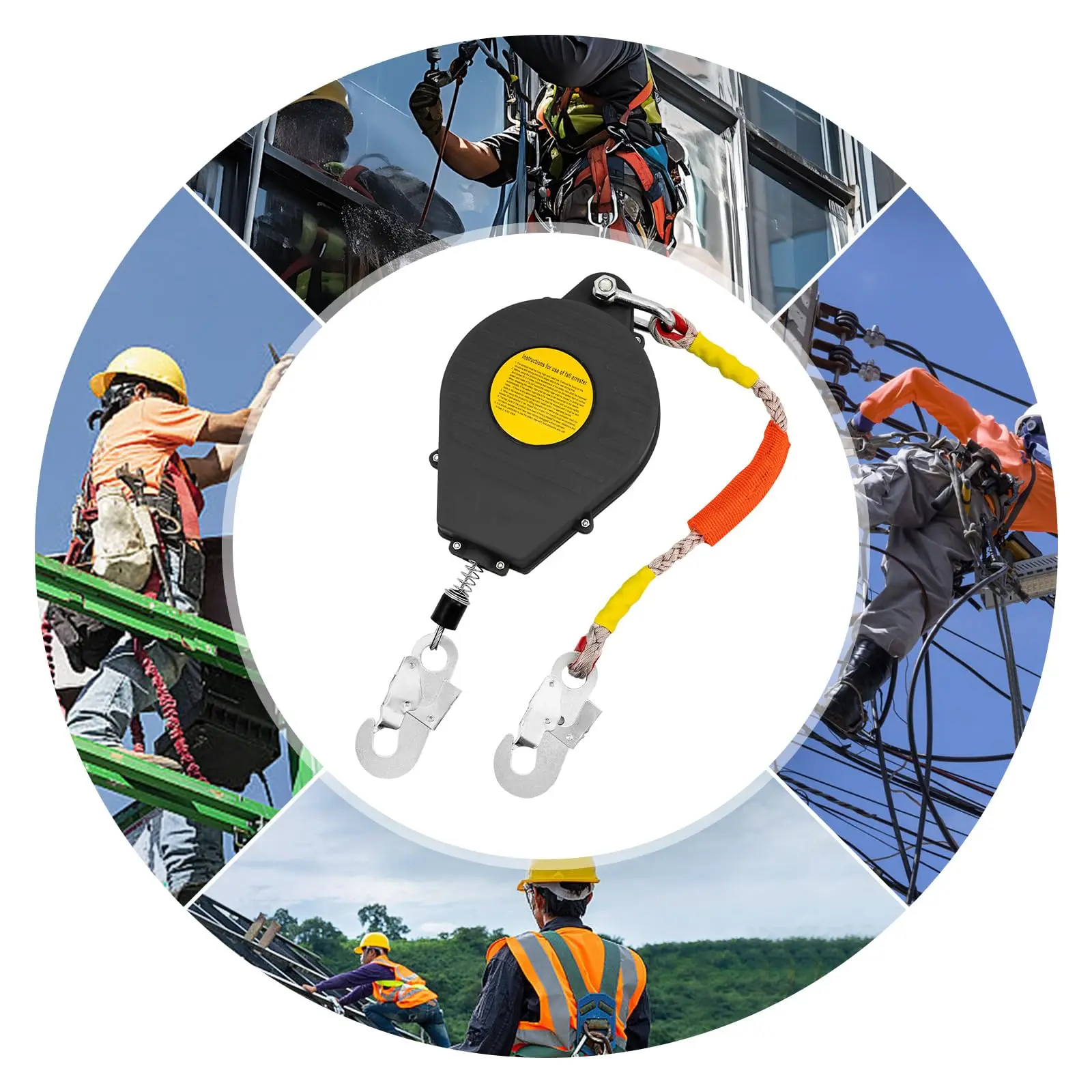 Безопасный самовыдвижной спасательный канат 49,2 фута, устройство защиты от падения, портативный стальной трос 330 фунтов для электропитания