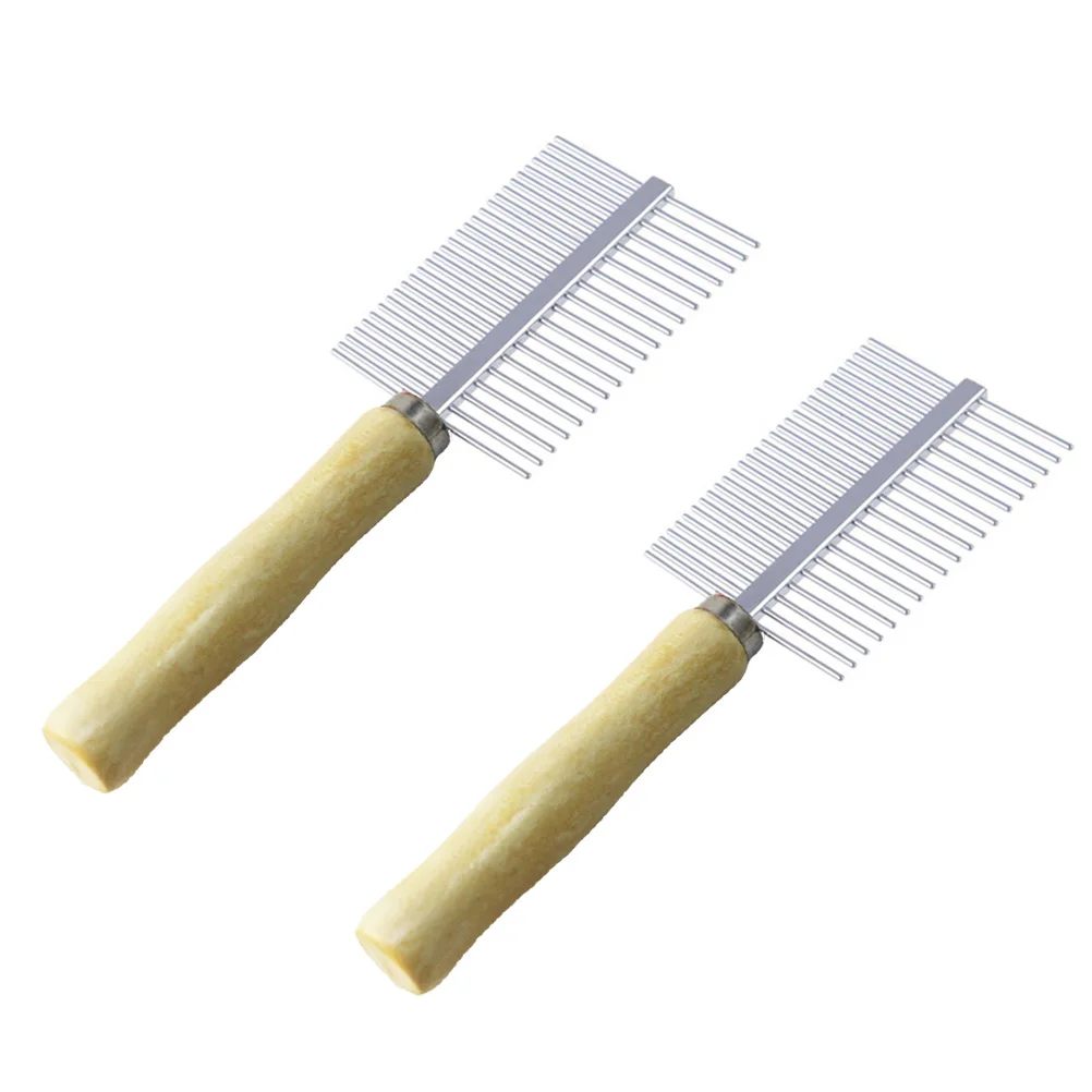 

2Pcs Fine Teeth Pet Comb Ergonomic Wood Handle Grooming Tool for Dogs Cats Removes Loose Hair Knots Debris Efficiently