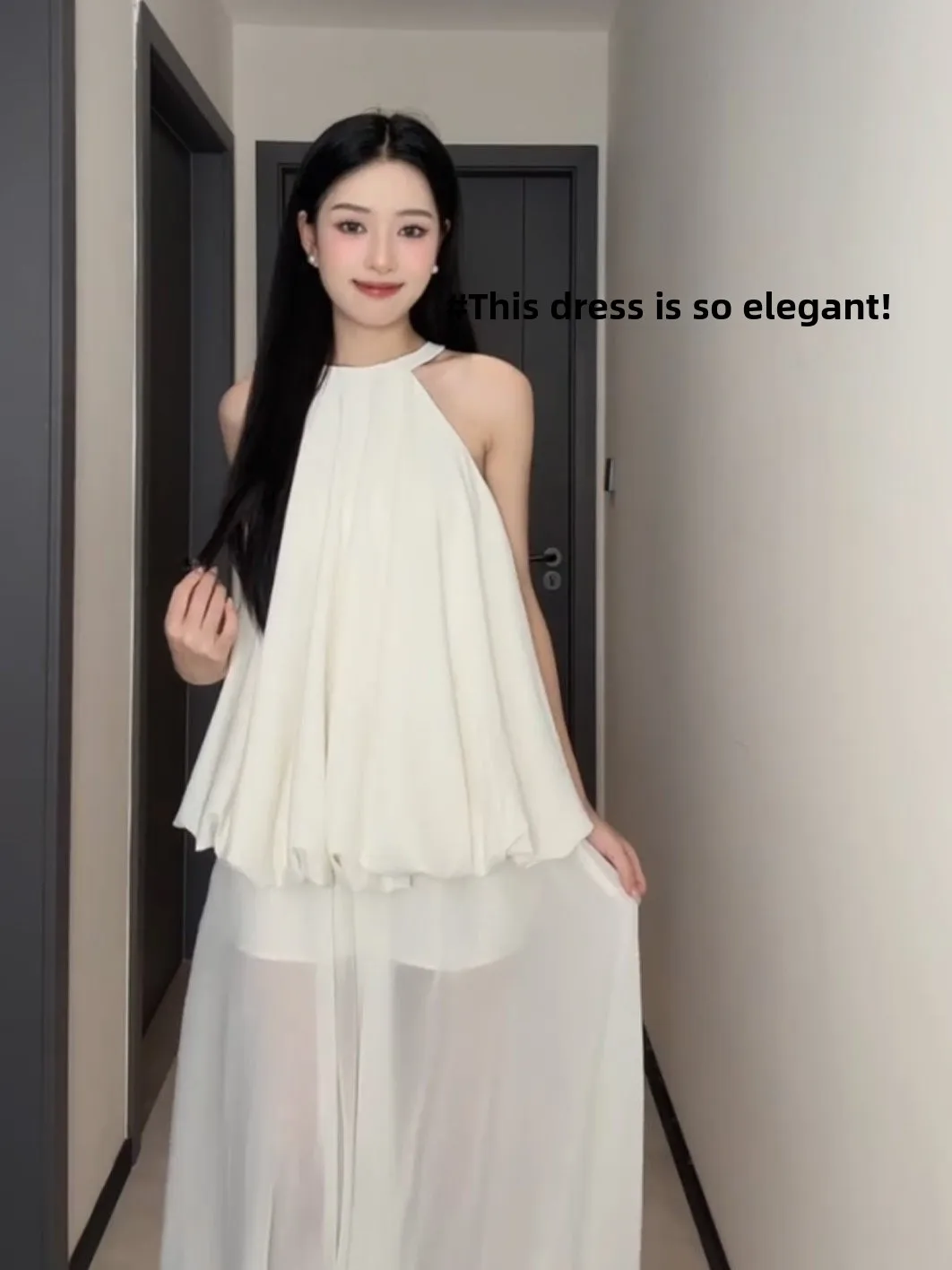 

Summer New Style Pure Desire Neck Hanging Flower Bud Top Women's Fashion Long Skirt Set Vacation Style High Waist Polyester F...