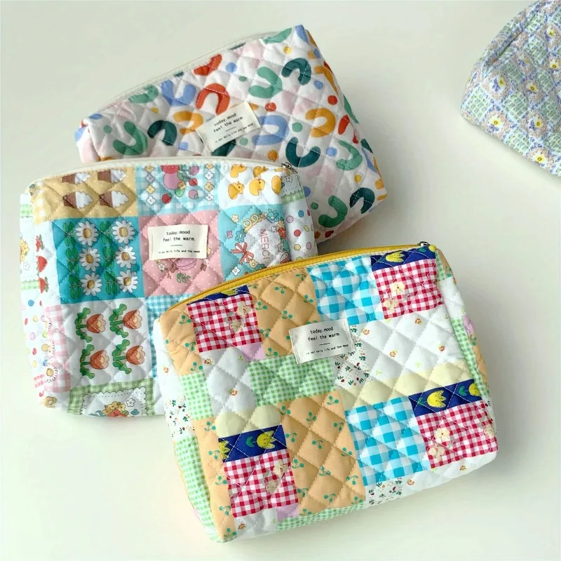 Fashion Cotton Makeup Bag, Large Capacity Storage Pouch, Portable Cosmetic Organizer Liner Bag, Versatile Toiletry for Woman