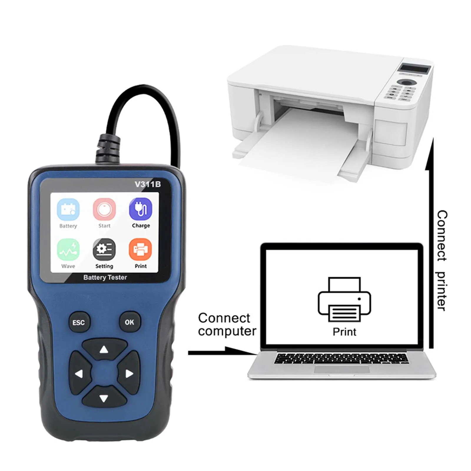 V311B 12V Car Battery Detector, Automotive Battery Quality Capacity Power Voltage Life Digital Display Battery Analyzer