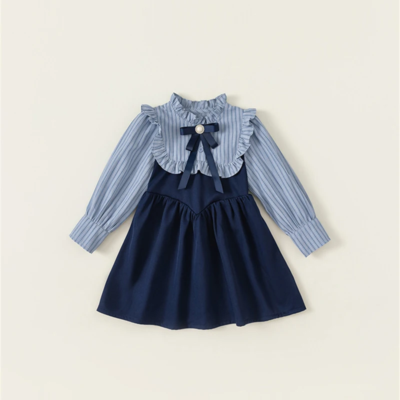 2024 Spring New Korean Girls Floral Fashion Dress Children Cute Princess Dress Kids Cartoon Tops Casual Jeans Child Clothes Set