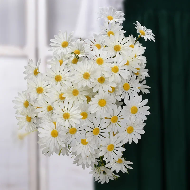 52cm White Daisy Artificial Flower 5 Heads Silk White Chamomile Fake Flower Bouquet DIY Home Garden Party Wedding Decoration