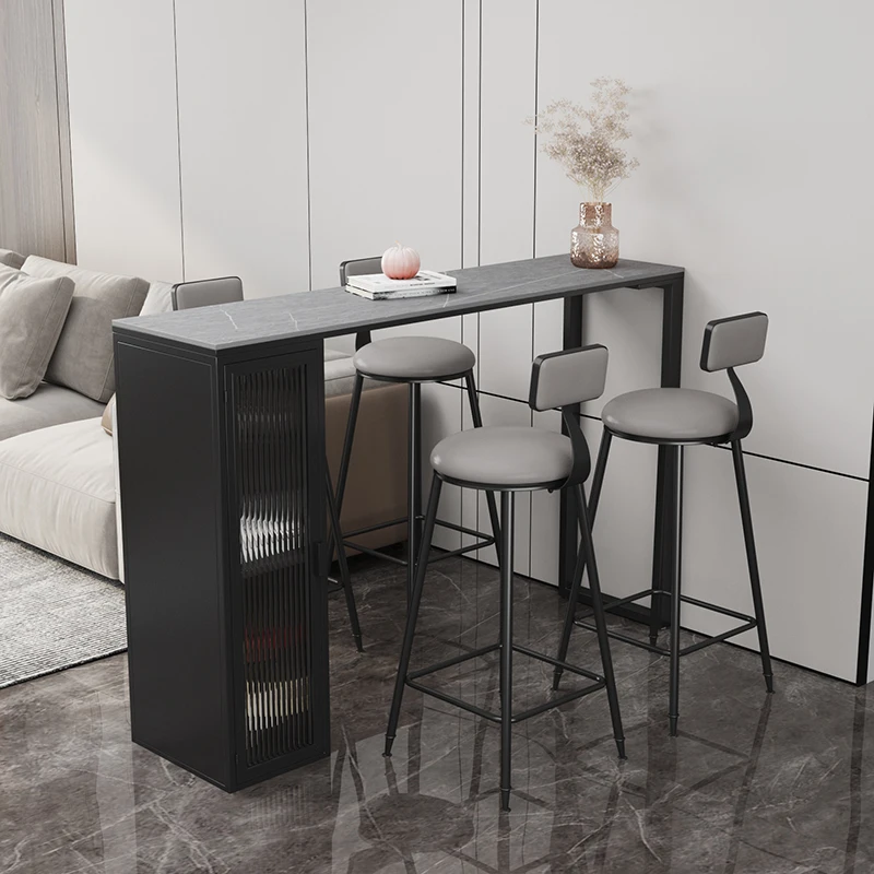 

Black Modern Bar Table Storage Design Square Industrial Bar Dining Table Reception Narrow Tables Hautes Living Room Furniture