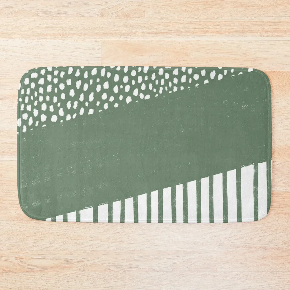 Polka Dots and Stripes Pattern (sage green/white) Bath Mat Bath Carpet Carpet For Bath Entrance Doormat Mat
