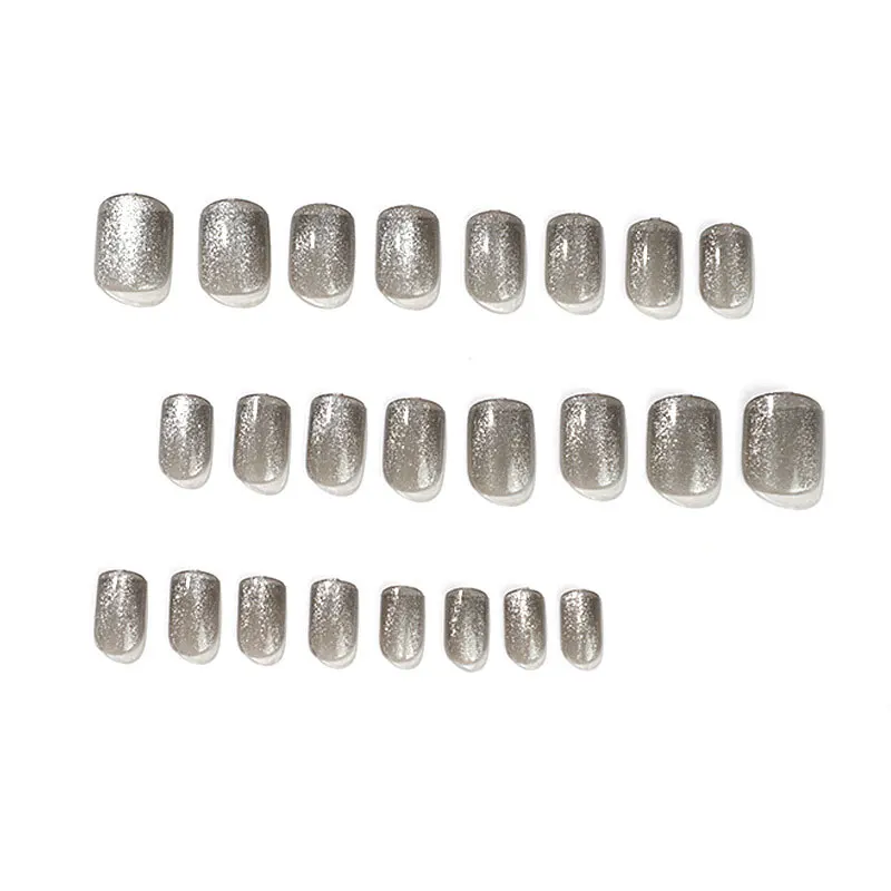 24pcs/box new wearable high-end gray manicure short starry sky glitter fake nails