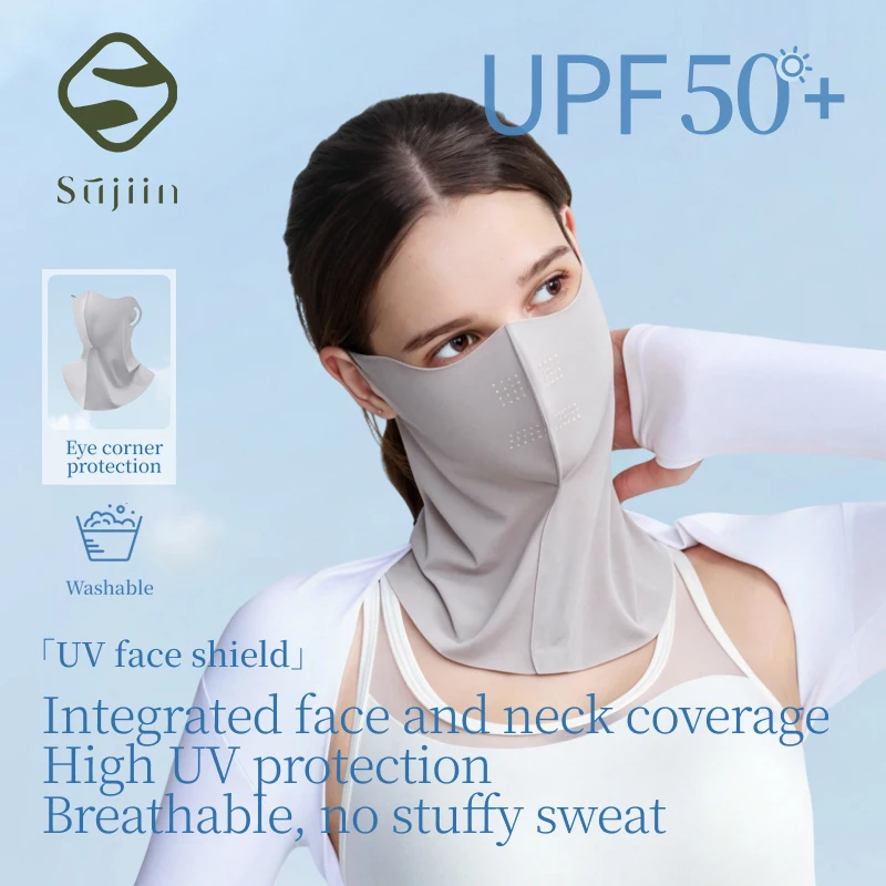 Immagine 5: Maschera di Protezione UV SUJIIN UPF50+ Maschera Parasole in Seta Ghiacciata per Donne Traspirante e Anti-UV per l'Estate XK004