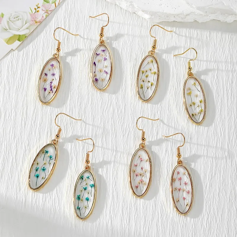 

Colorful Floral Geometric Earring Creative Epoxy Resin Dried Flower Earring Wholesale Natural Floral Drop Earring Boho Jewelry