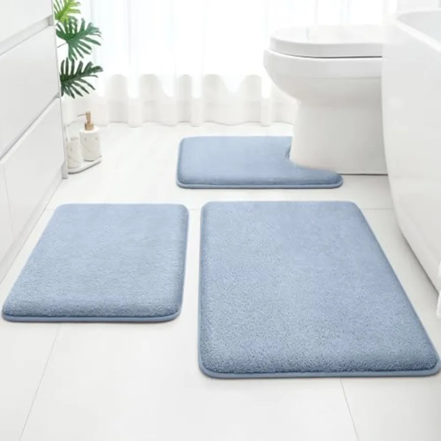 

Upgraded Bathroom Rugs Set 3 Pcs, Extra Thick Absorbent Soft Memory Foam, Washable Toilet Bath Mat,17"x24"+20"x32"+U