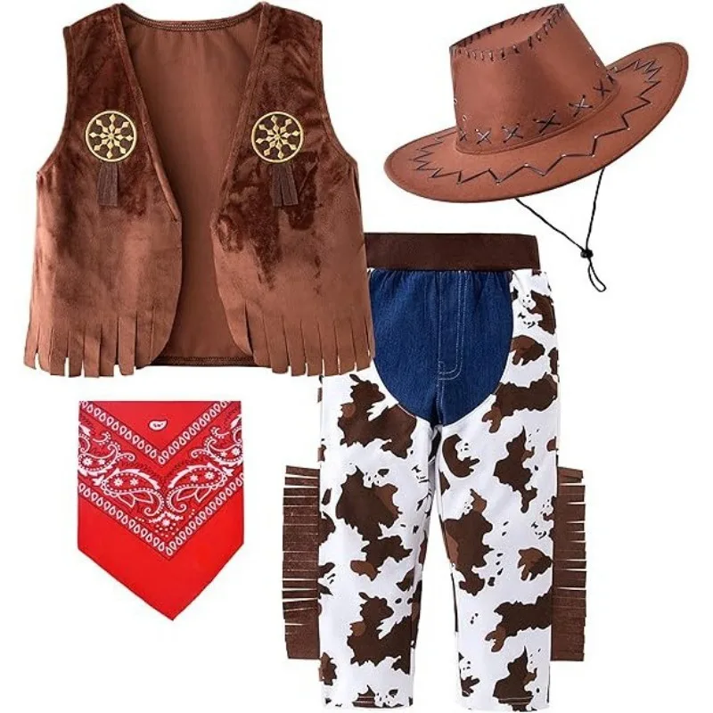 

Новый детский костюм для мальчиков в западном стиле из 4 предметов для Хэллоуина, для ролевых игр и вечеринок, 2026 год