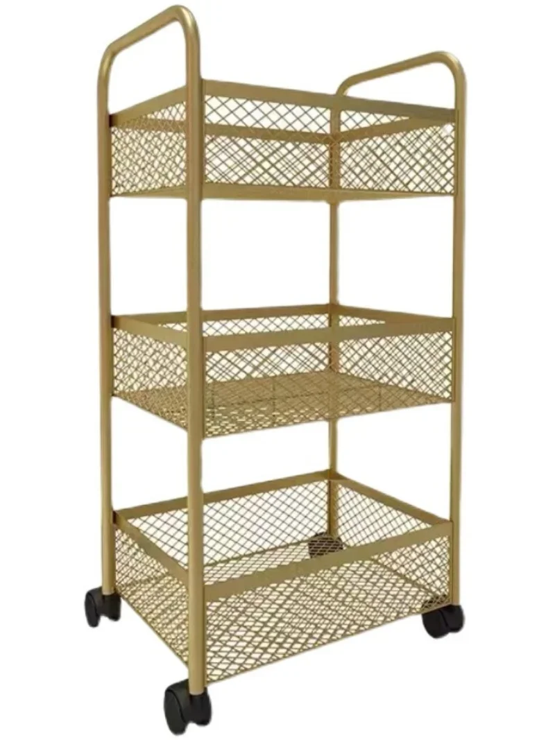 

Beauty salon gold wrought iron trolley, nail and eyelash storage cart, hair pattern embroidery special mobile