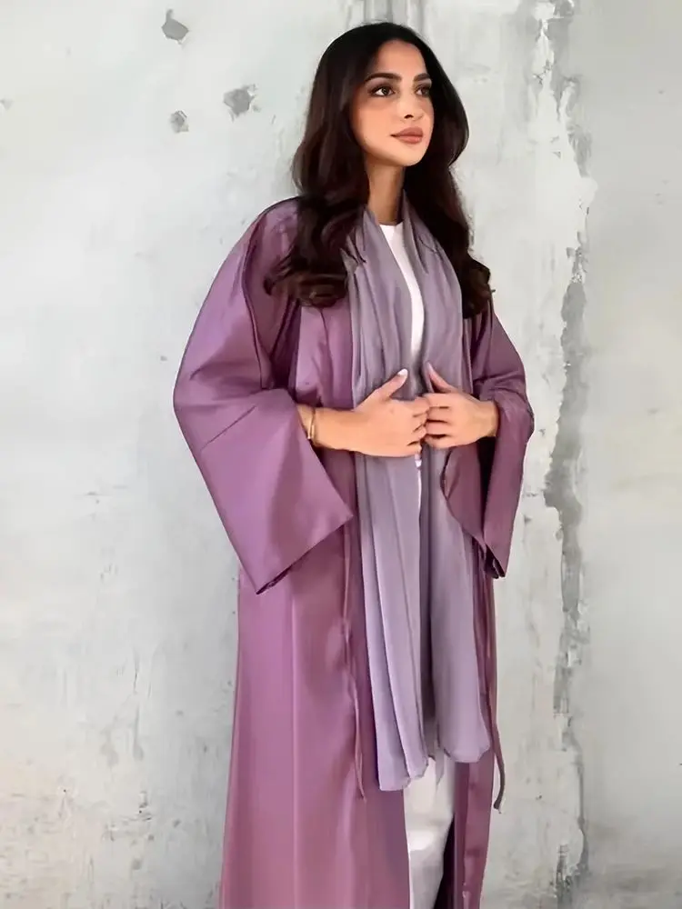 Eid Open Muslim For Women Clothing Satin Kimono Abaya Damen Dubai Kaftan Modest Dress Islam Caftan Marocain Femmes Musulmane