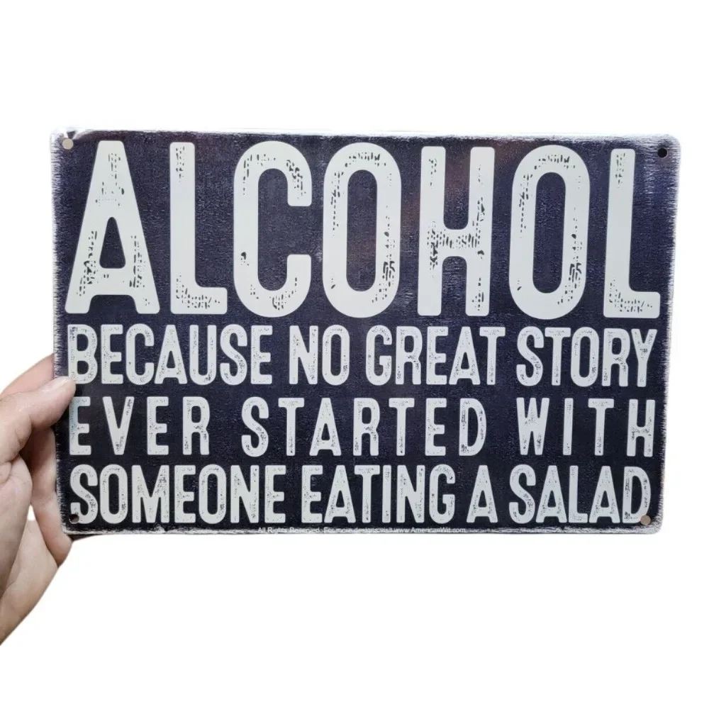 Letrero de metal divertido con alcohol retro vintage, decoración de bar humorística, arte de pared de pub, placa con cita para beber