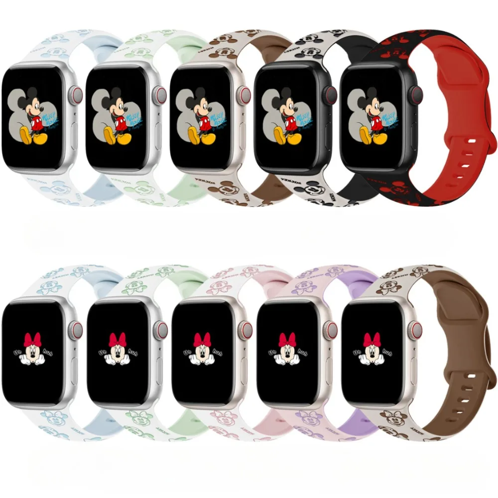 For Apple Watch 10 9 8 7 6 SE Ultra Two-color engraved cartoon silicone strap for iwatch 46mm42mm40mm41mm44mm45mm49mm