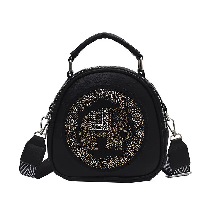 Vintage Fashion Shell Lock Diamond Elephant Bag Bags PU Leather Wide Strap Women Shoulder Crossbody Bag Women\'s Handbags Purses