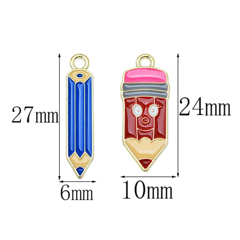 10Pcs Fun Pencil Enamel Zinc Alloy Pendant for Keychain Bracelet Mobile Phone Charm DIY Handmade Accessories Jewelry Findings