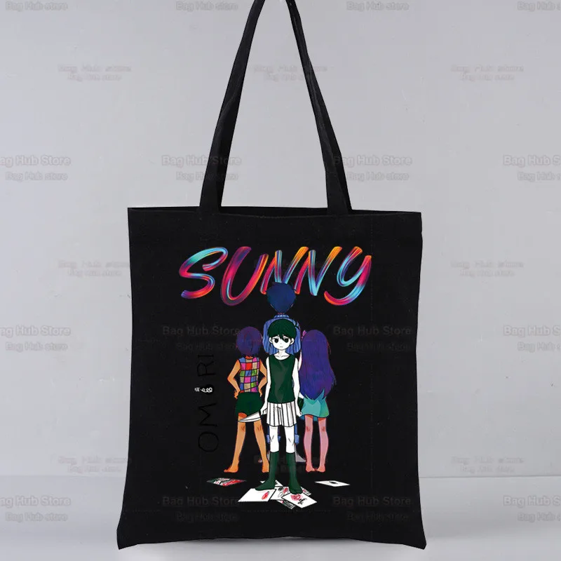 Omori Game Cartoon Manga Kawaii Canvas Tote Black Bags Harajuku Casual Female Girl Tote Eco Shopper Shoulder Bags