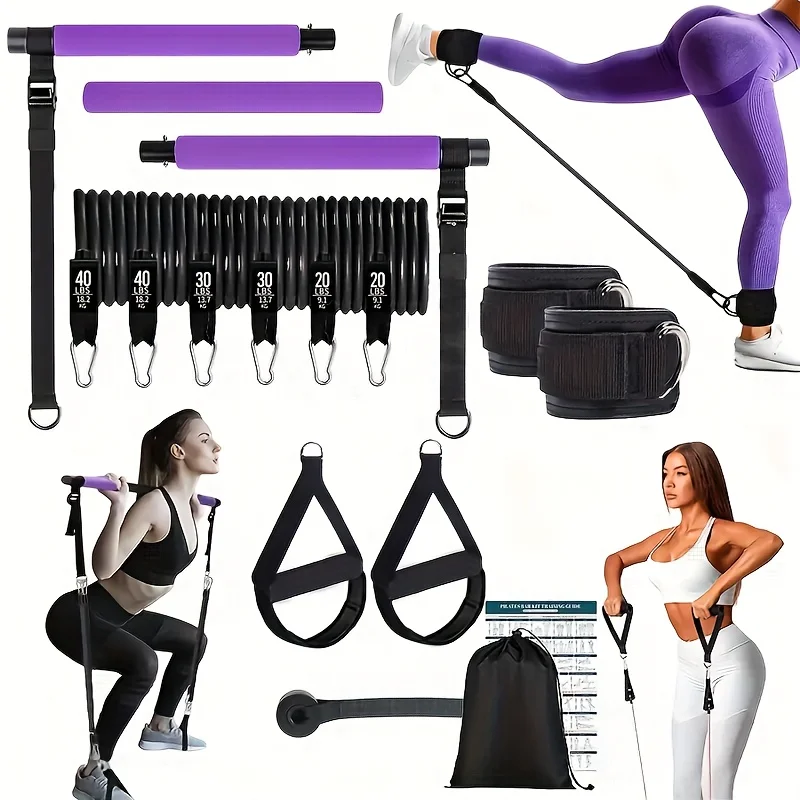 14pcs Pilates Bar Set Comes With 6 Resistance Bands Versatile Fitness Puller Yoga Stretching Trainer Portable Home Gym Equipment