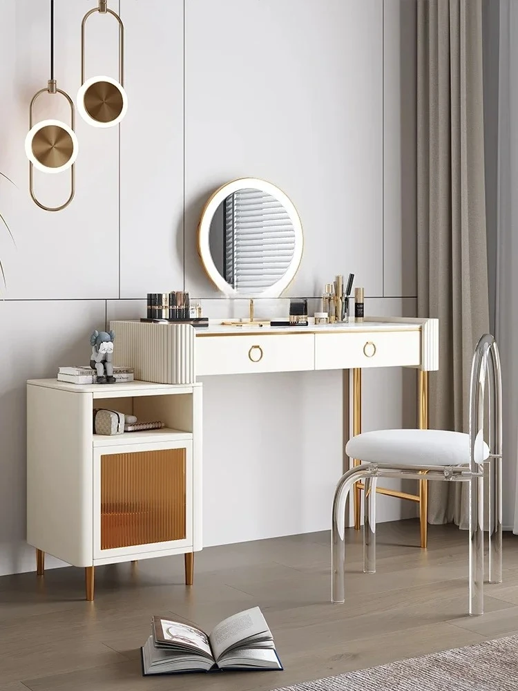 xz1Italian Affordable Luxury Style Led Three-Color Variable Light Dressing Table Simple Modern Bedroom Paint Craft Storage Dress