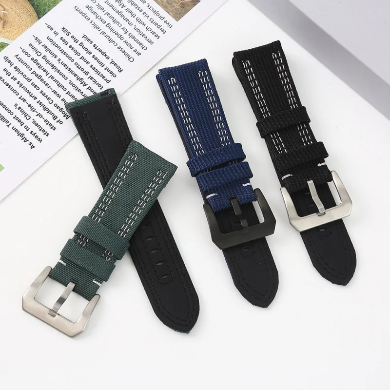 

Ремешок для часов из нейлона и углеродного волокна в клетку, подходит для Panerai PAM1661, водонепроницаемый, с кожаной подложкой, 22 мм, PAM1122 753 1312