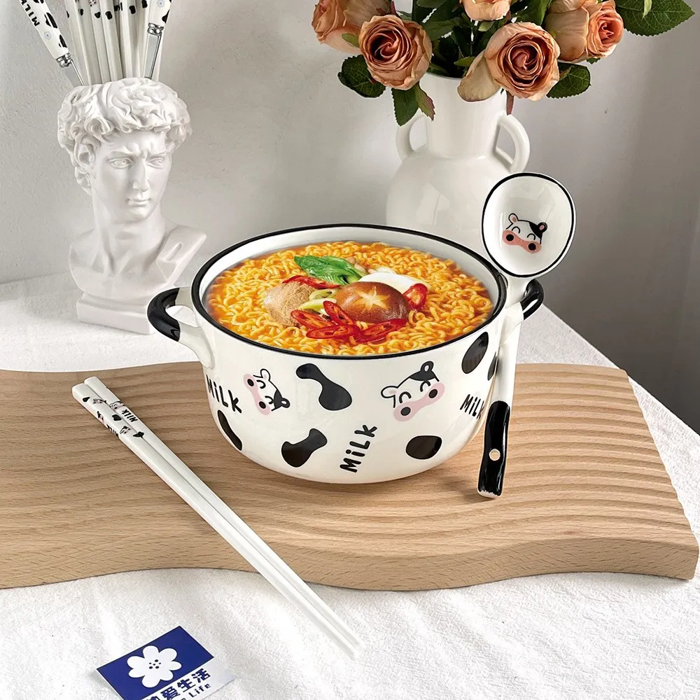 

Bowl, instant noodle bowl, rice bowl, ceramic handle bowl, white, 3 bowls/tableware, soup bowl Dishes ceramic Ice cream bowl