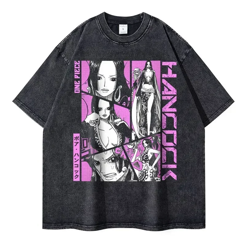 Camisetas de Roronoa Zoro, camiseta Vintage lavada de Anime de una pieza, ropa de calle de gran tamaño L-Luffy, camisetas de Manga 100% de algodón, camisetas de ocio