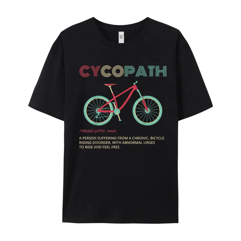 Crewneck Cycopath Funny Bicycle Cyclist Humor Combed cotton Mens T Shirts Print Short Sleeve Tops Tees Retro Lose Tee-Shirts