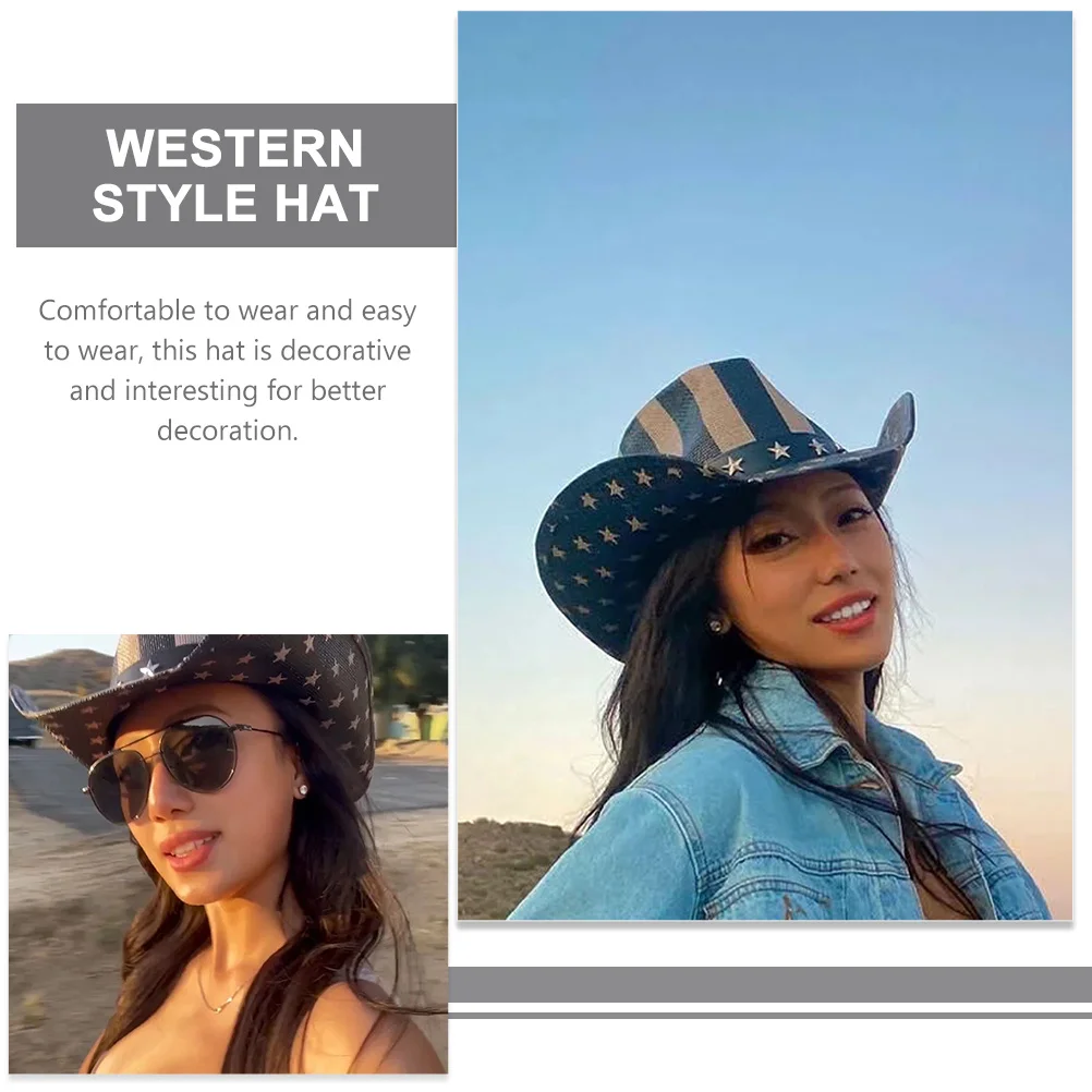 

Classic Straw For Women Men Western Style Sun Hat Outdoor Party Decorative Accessory American Element Cowgirl Hat
