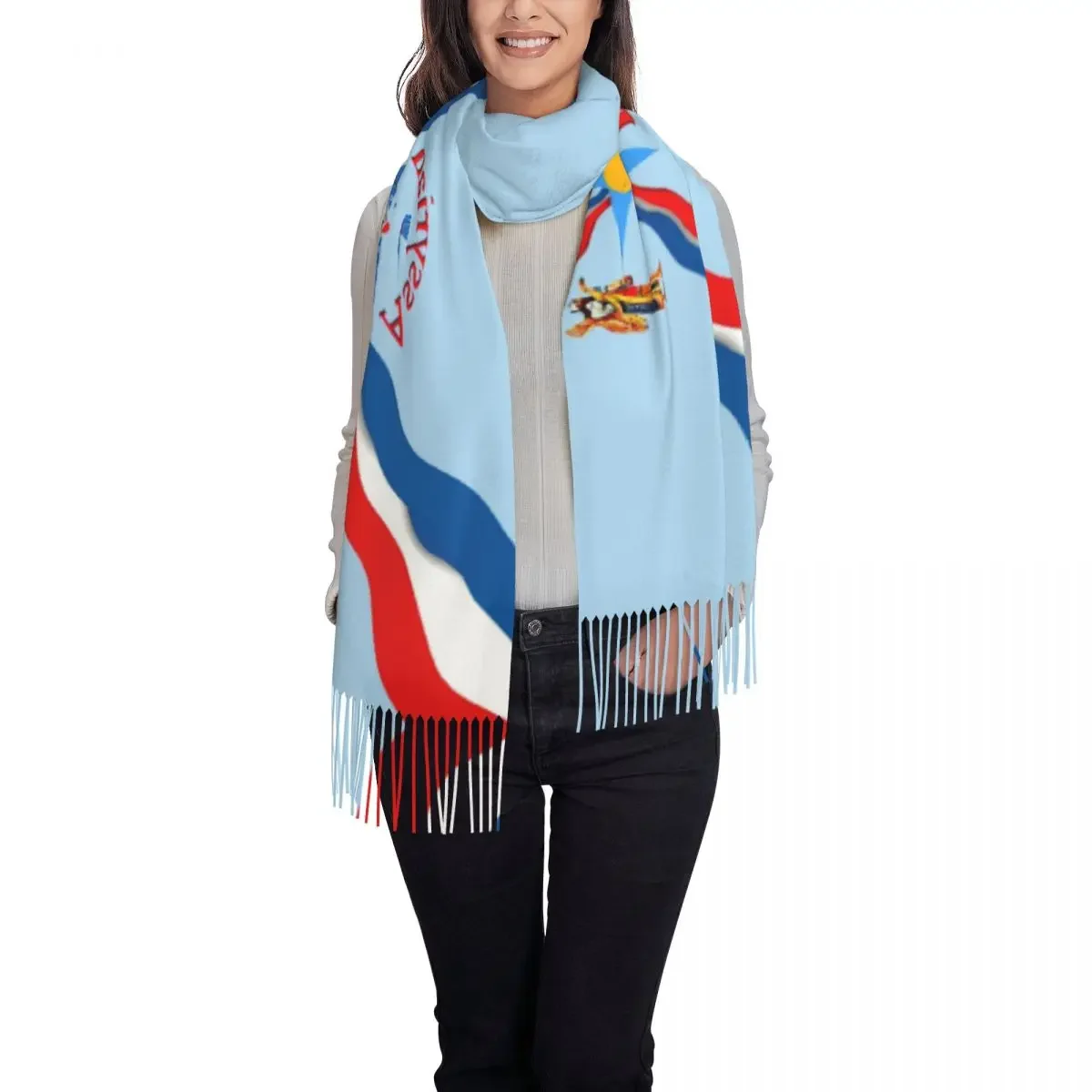 Luxury Assyrian Suryoyo Flag Tassel Scarf Women Winter Warm Shawls Wraps Ladies Aram Ancient Scarves