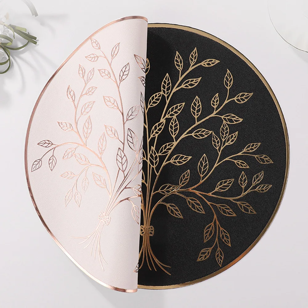 10pcs Hot Stamping PVC Leather Placemat Rocking Money Tree Pattern Heat Insulation Waterproof Oil Proof Table Mat Wholesale