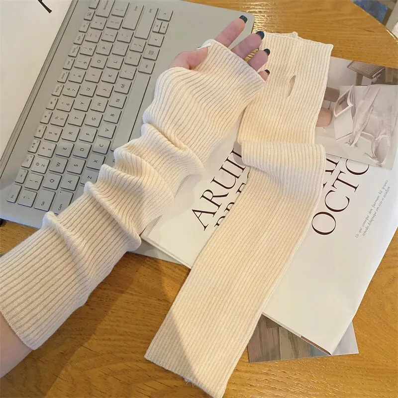 Y2K Fingerless Mittens Women Knitted Gloves Cosplay Anime Gloves Winter Arm Warmers Punk Gothic Harajuku Knit Mitten Arm Sleeves