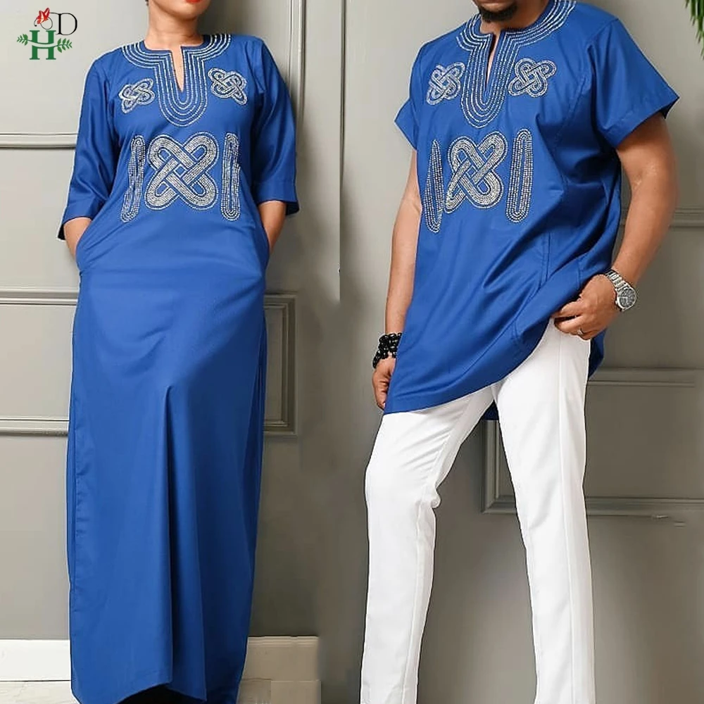 H & D – vêtements de Couple d'afrique du sud, robes africaines pour hommes et femmes, broderie Dashiki, T-shirt à manches courtes, robe Ankara