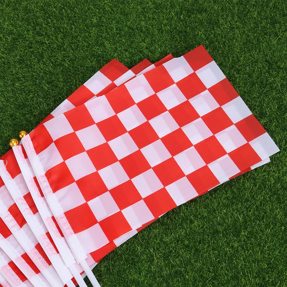 

50 pcs Mini Race Flags Checkered Hand Flag Red White Polyester Cloth Washable Sturdy Plastic Stick Indoor Outdoor Party