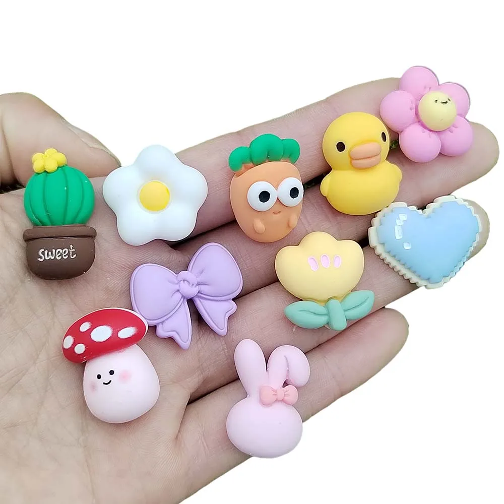 

Cartoon Heart Rabbit Flower Mushroom Cactus Resin Flatback Cabochons For Hair Bow Centers DIY Scrapbooking Decoration