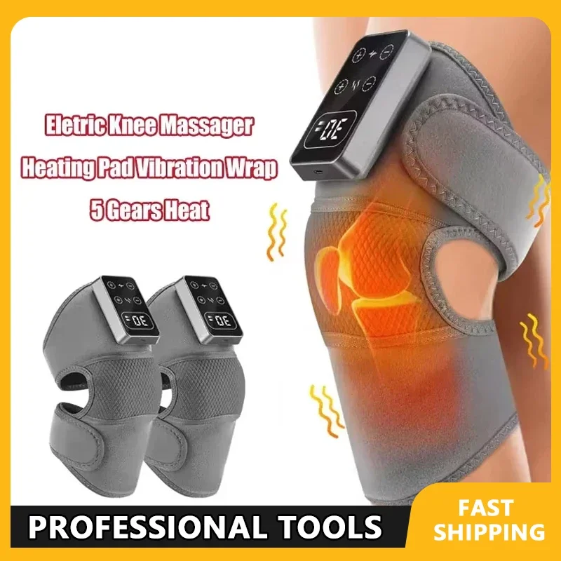 

Электрический массажер для колена с 3 вибрациями, 5 уровней, горячий компресс, массаж плеч, локтя, поддержка колена, бандаж для здравоохранения