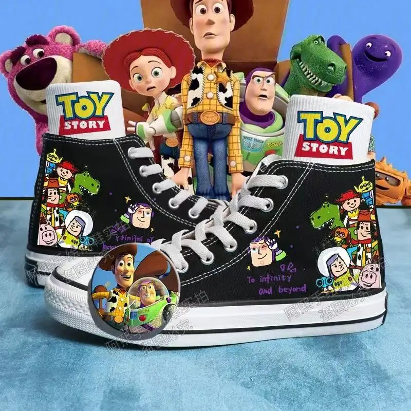 

Real Pictures 2025 New Strawberry Bear Lotso Toy Story man black Canvas Shoes Student Buzz Lightyear sports women flats shoes