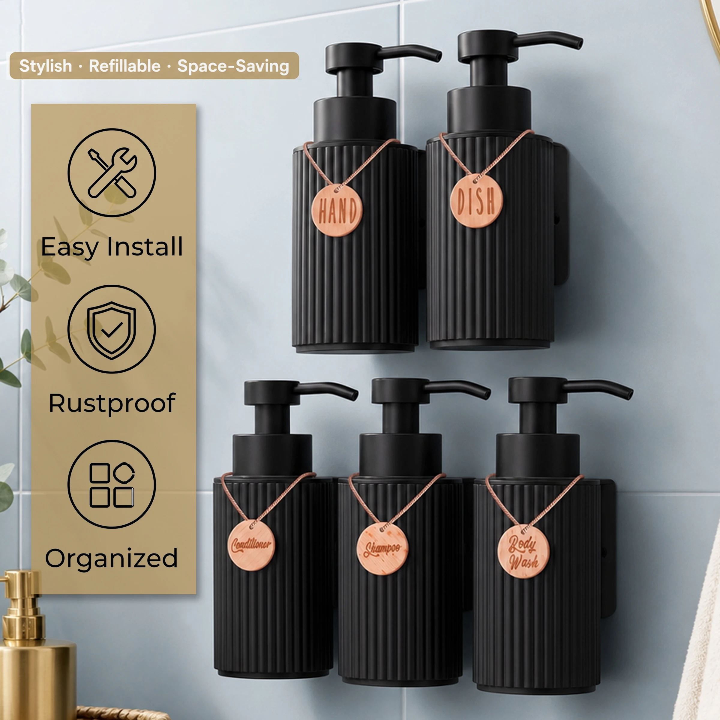 1PC Wall‑Mounted Soap Dispenser, Refillable Dish, Hand Soap, Shampoo, Bodywash, Conditioner Bottle for Bath & Kitchen Essentials view 4