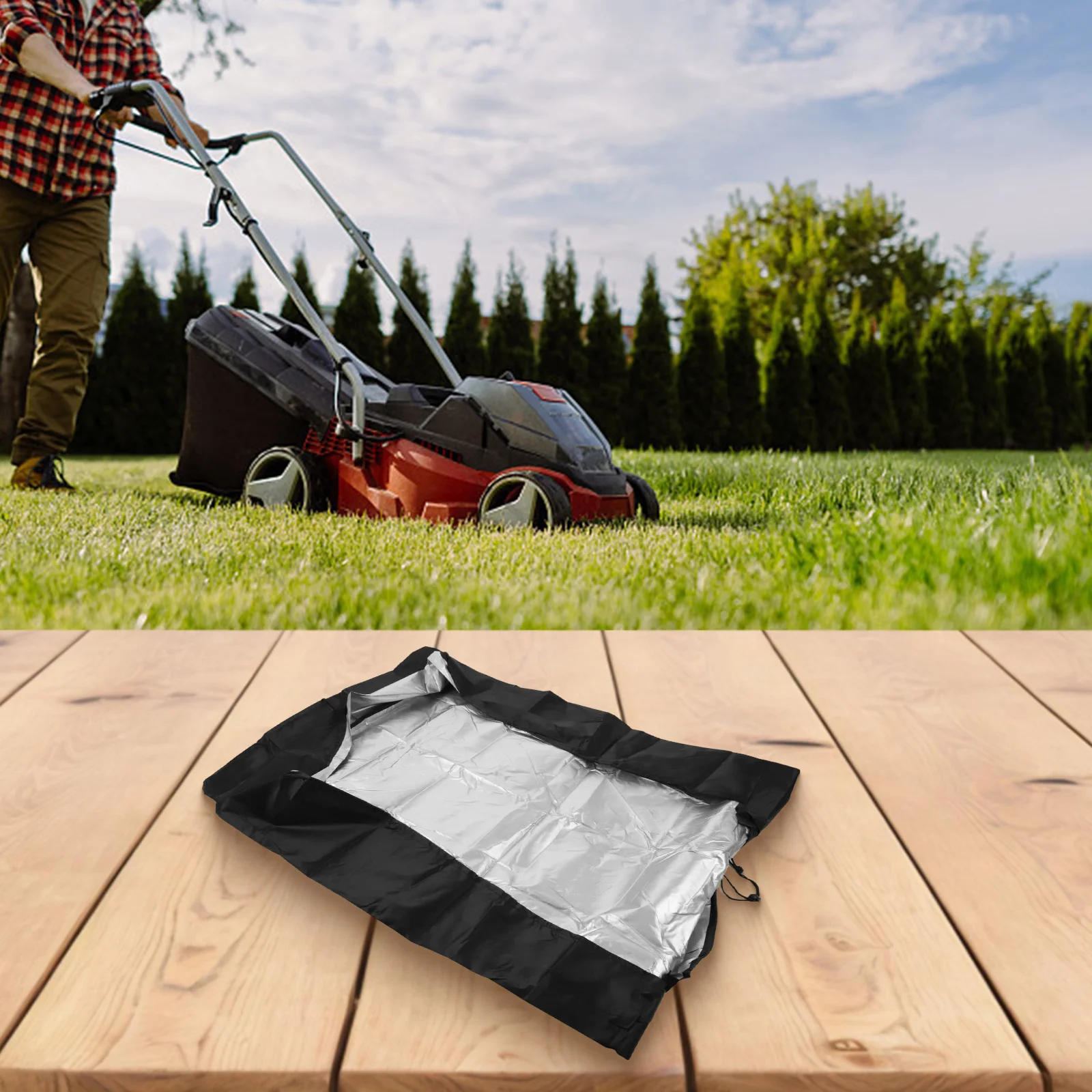 

Lawnmower Cover Garden Mower Cover Dustproof 210D Polyester Oxford Cloth With Draw String Waterproof Sunscreen Storage Bag