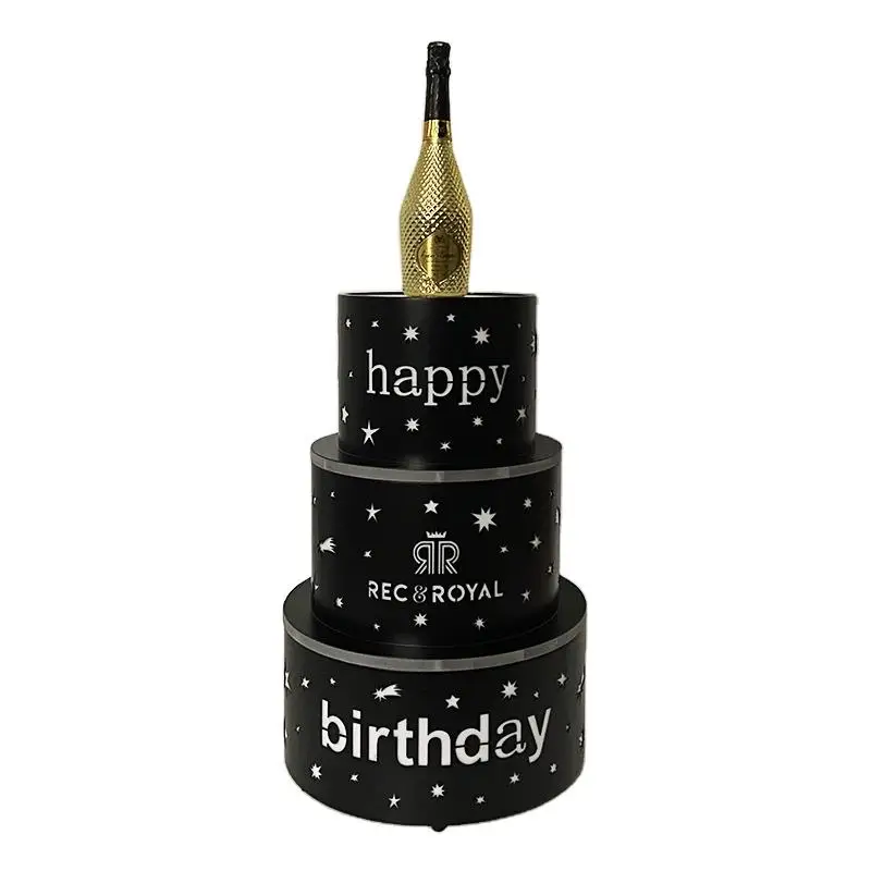 Botella de pastel LED personalizada para Club nocturno, glorificador de pastel de feliz cumpleaños, Servicio Vip, 3 capas, presentador