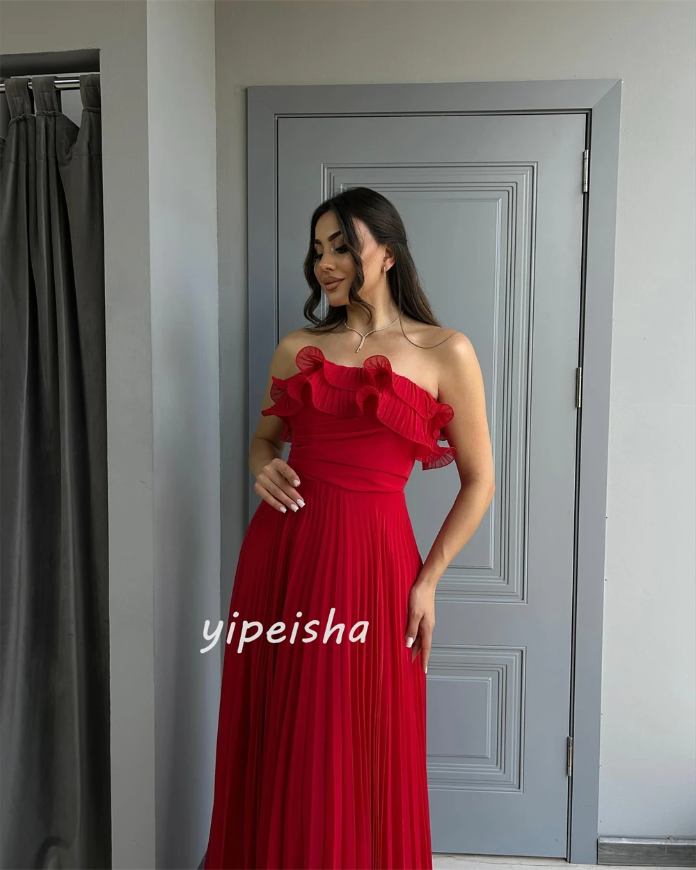 Robes longues froncées en mousseline de soie, personnalisées, de haute qualité, simples, plissées, droites, sans bretelles, robes d'occasion sur mesure, tailles disponibles